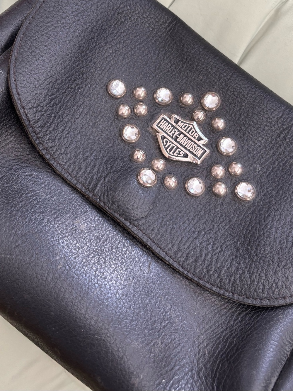 Harley-Davidson Black Leather Crossbody with Crystal Stud Accents